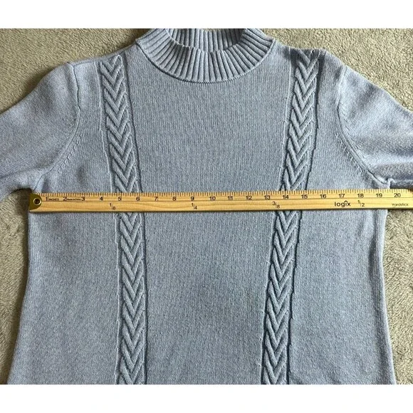 Karen Scott Cable Knit Mock Neck Sweater Size L Blue Coastal Grandma Old Money - Picture 3 of 8
